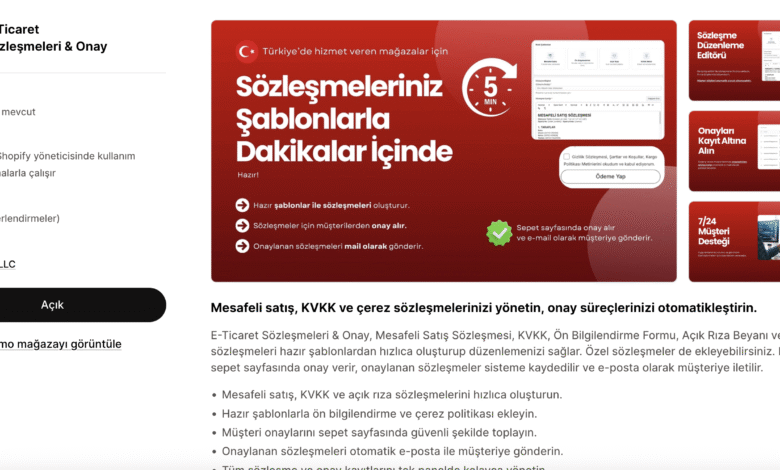Shopify eticaret sözleşmesi, mesafeli satış sözleşmesi, kvkk, ön bilgilendirme formu vb.